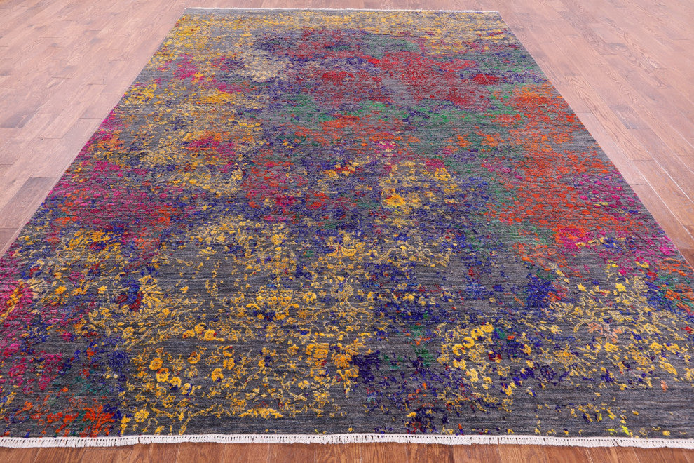 Wool and Silk Modern Hand Knotted Rug 8' 9" X 11' 11" Q11854