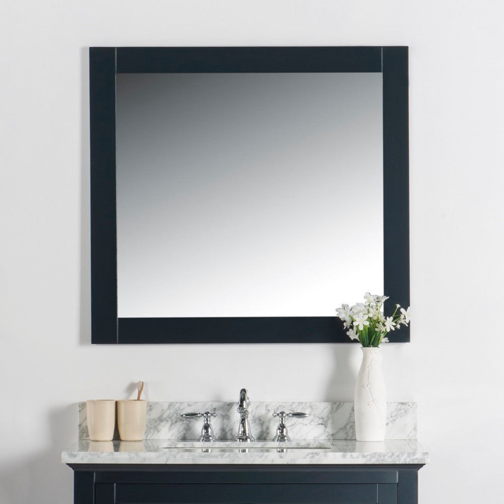 34" Solid Wood Frame Mirror, Dark Gray