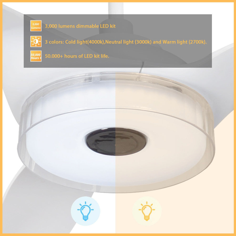 Carro Smart Voice Control Ceiling Fan with Dim LED Light and Remote 10-speed, White, 60 in