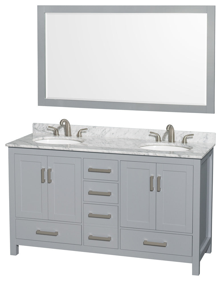Wyndham WCS141460DGYCMUNOM58 60" Vanity in Gray + Carrera Marble and Round Sink