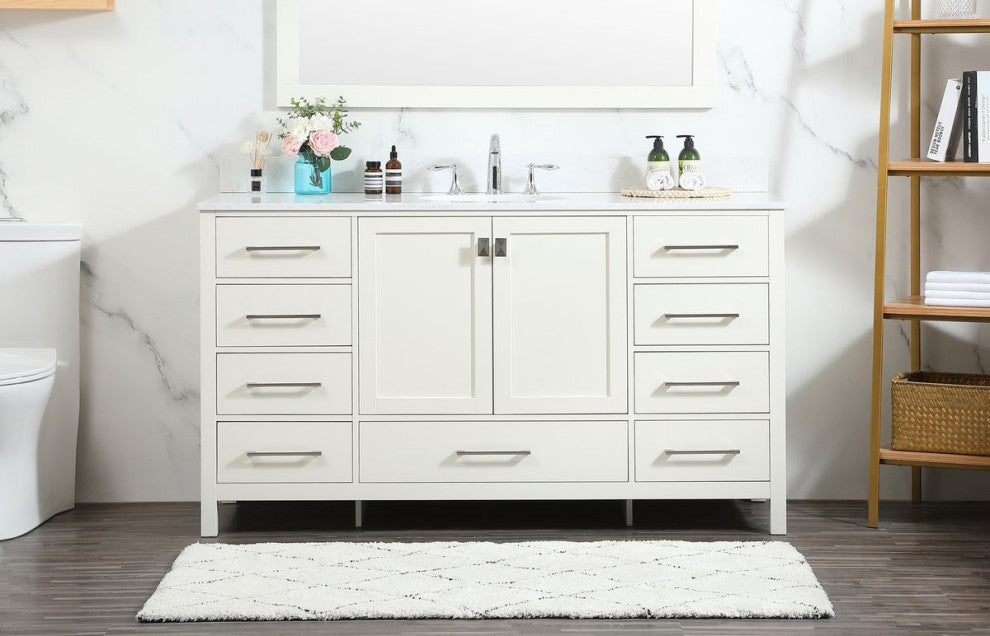 Elegant VF18860WH-BS 60"Single Bathroom Vanity, White With Backsplash