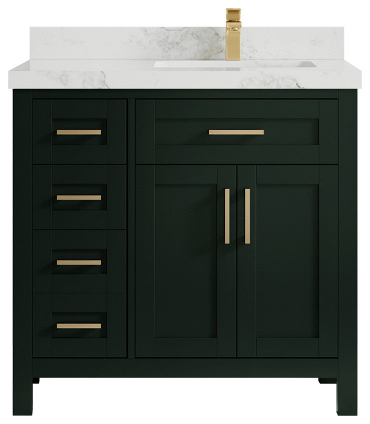Cambridge 36 Right Offset Bath Vanity in Dark Forest Green 2" Calacatta Nuvo