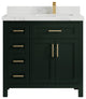 Cambridge 36 Right Offset Bath Vanity in Dark Forest Green 2" Calacatta Nuvo