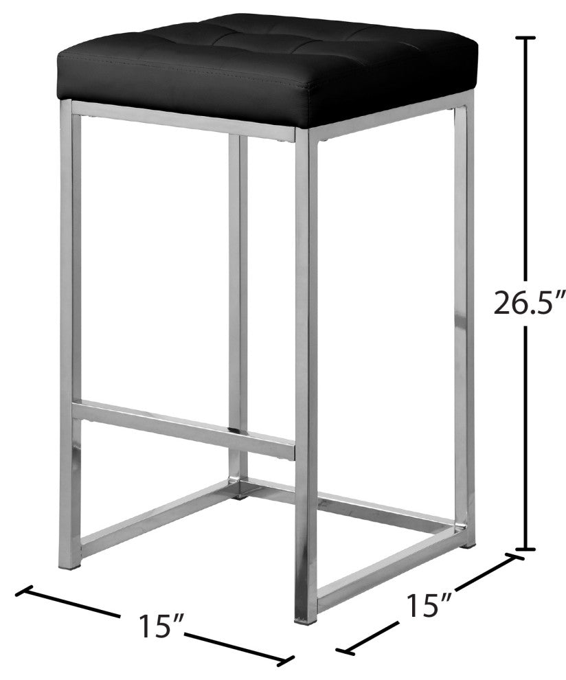 Nicola Counter Stool, Set of 2, Black, Vegan Leather, Chrome Base