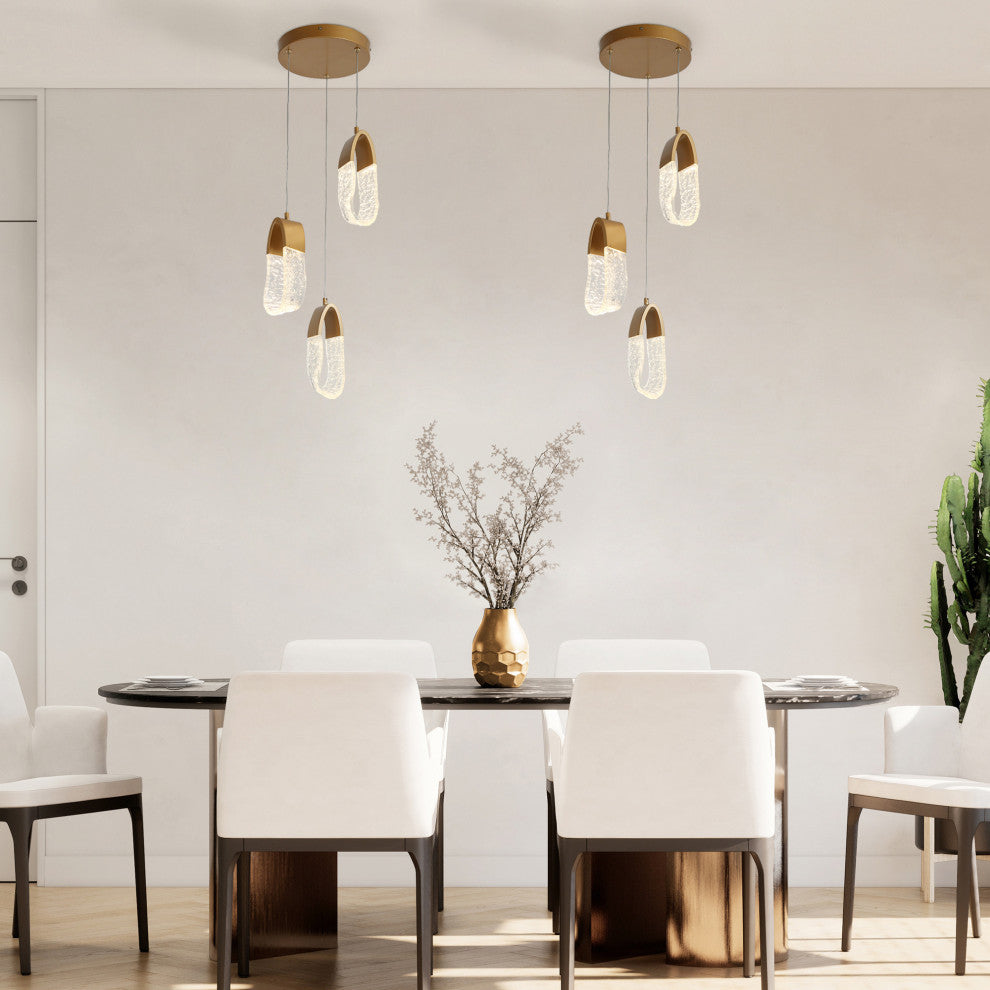 LNC Cleistocactus 3-Light 11.8" Modern Cluster Loop Chandelier, Gold