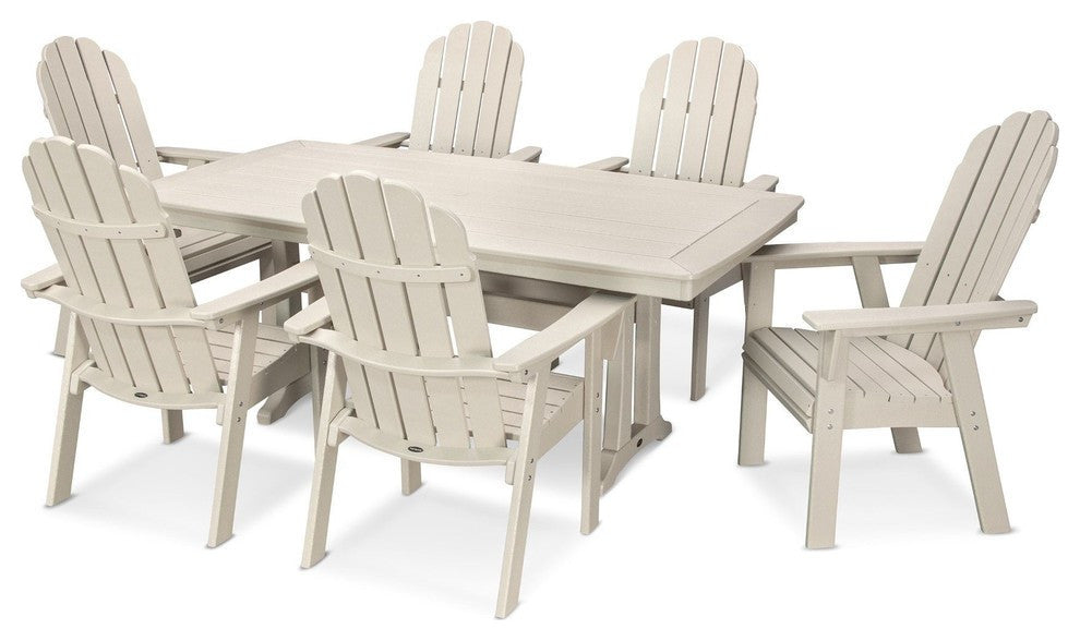 Polywood Vineyard Adirondack 7-Piece Nautical Trestle Dining Set, Sand