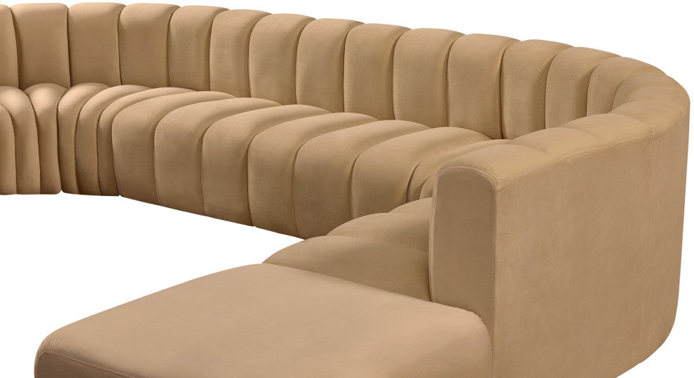Arc Velvet Upholstered 7-Pc. L-Shaped Modular Sectional, Camel