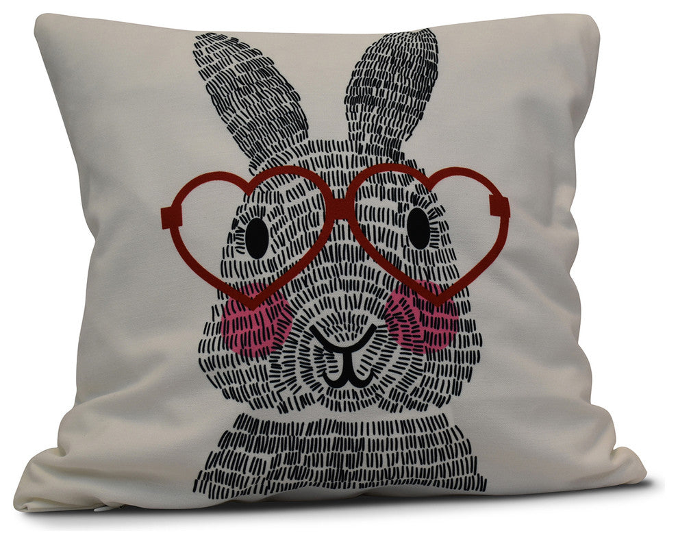 What's Up Bunny?, Holiday Animal Print Pillow, Red, 26"x26"