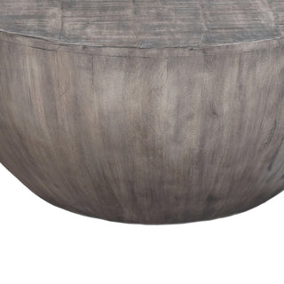 36" Round Coffee Table Handcrafted Drum Shape Mango Wood With Olive Gray Finish