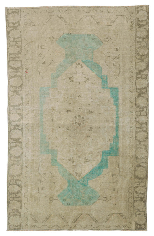 Vintage Turkish Hand-Knotted Rug 5' 7" x 8' 8", 67 in. x 104 in.