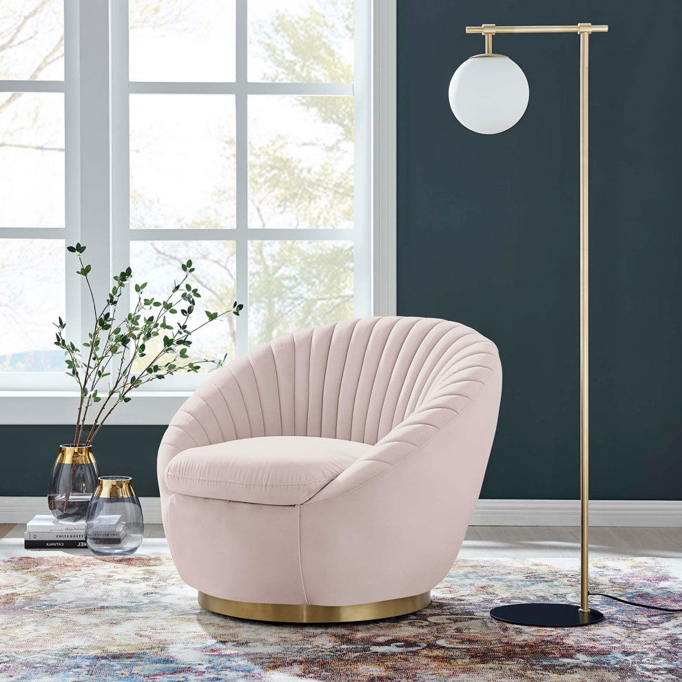 ArmTufted Chair Swivel Accent Tufted Chair, Pink Gold, Velvet, Modern