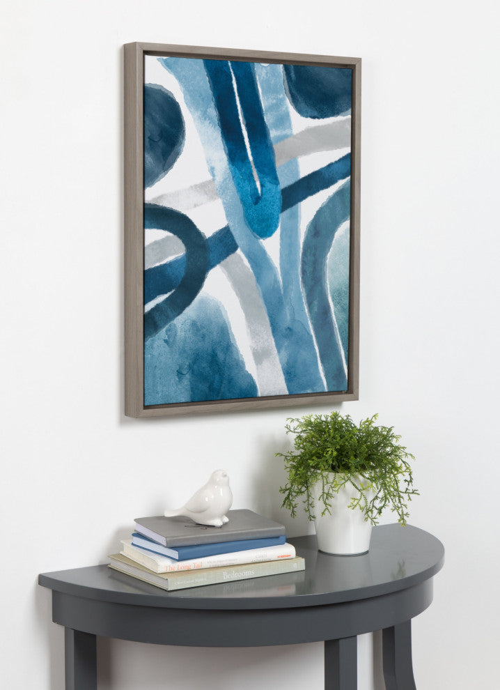 Sylvie Abstract Blue And Gray Watercolor Framed Canvas, Gray 18x24