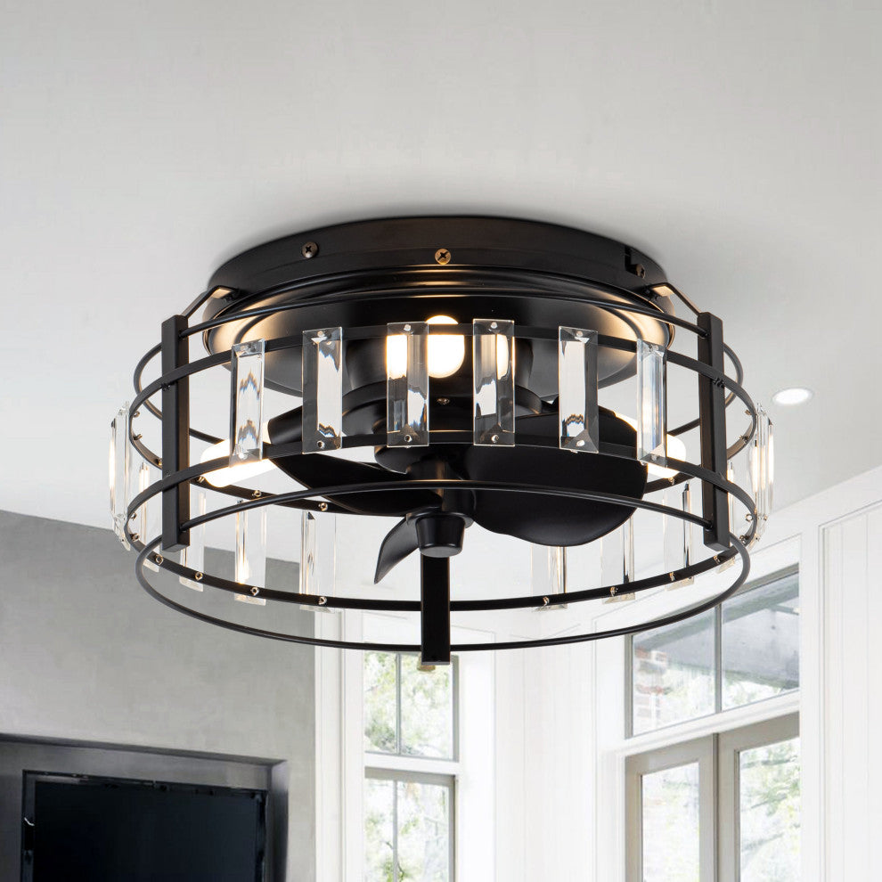 12.7 Black Crystal Cage Flush Mount Ceiling Fan with Remote Control