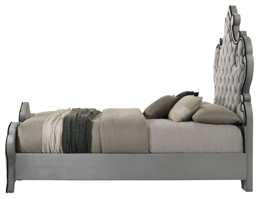 ACME Perine Eastern King Bed, Gray Velvet
