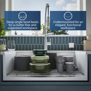 Karran 33 in. Single Bowl Workstation Fireclay Sink with Reversible Apron, White