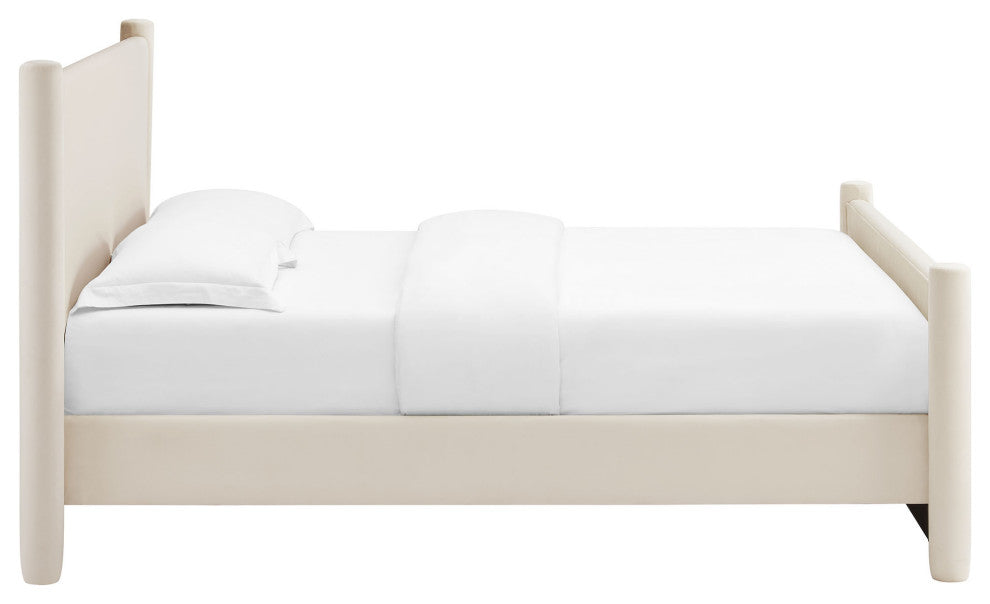 Rael Performance Velvet King Platform Bed, Alabaster