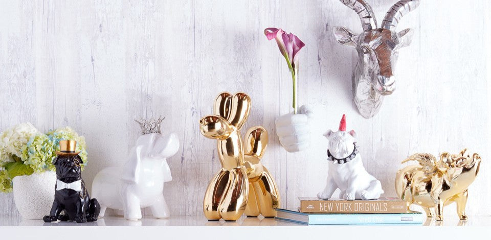 Interior Illusions Plus Ceramic Dog Piggy Bank - 12" tall, Gold