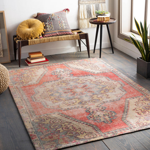 Surya Unique UNQ-2315 5'x7'6" Rug, Coral/Light Gray/Wheat/Ivory/Bright Yellow