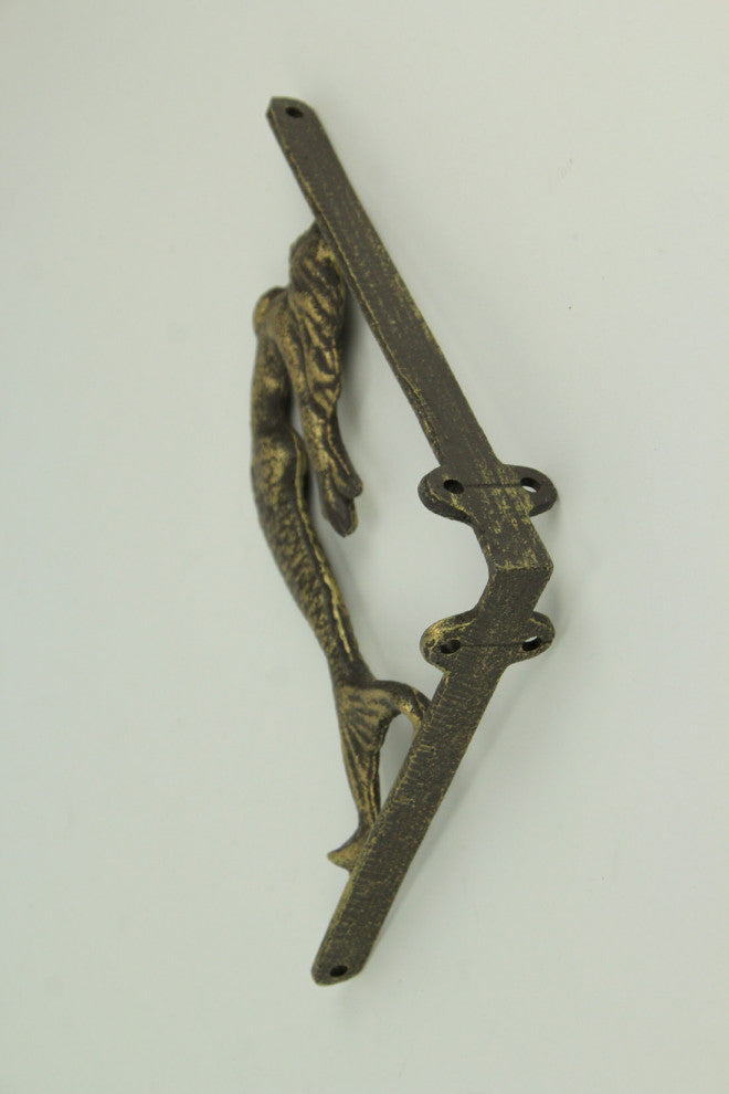 Cast Iron Swimming Mermaid Wall Shelf Bracket Coastal Decor Set of 2, Bronze
