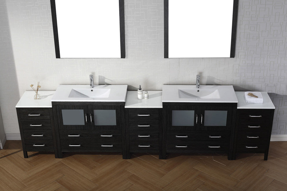 Virtu Dior 126" Double Bathroom Vanity, Zebra Gray, Faucet and Mirrors