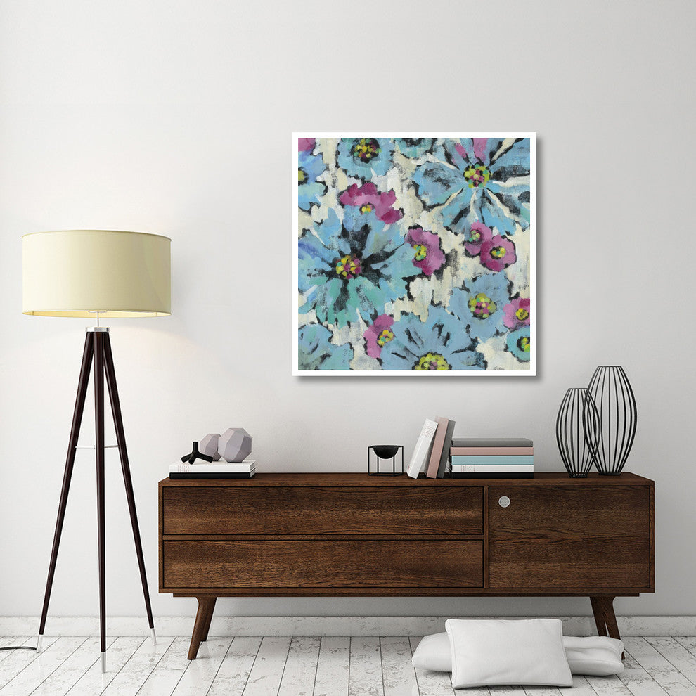 "Graphic Pink and Blue Floral I" Paper Print by Silvia Vassileva, 42"x42"