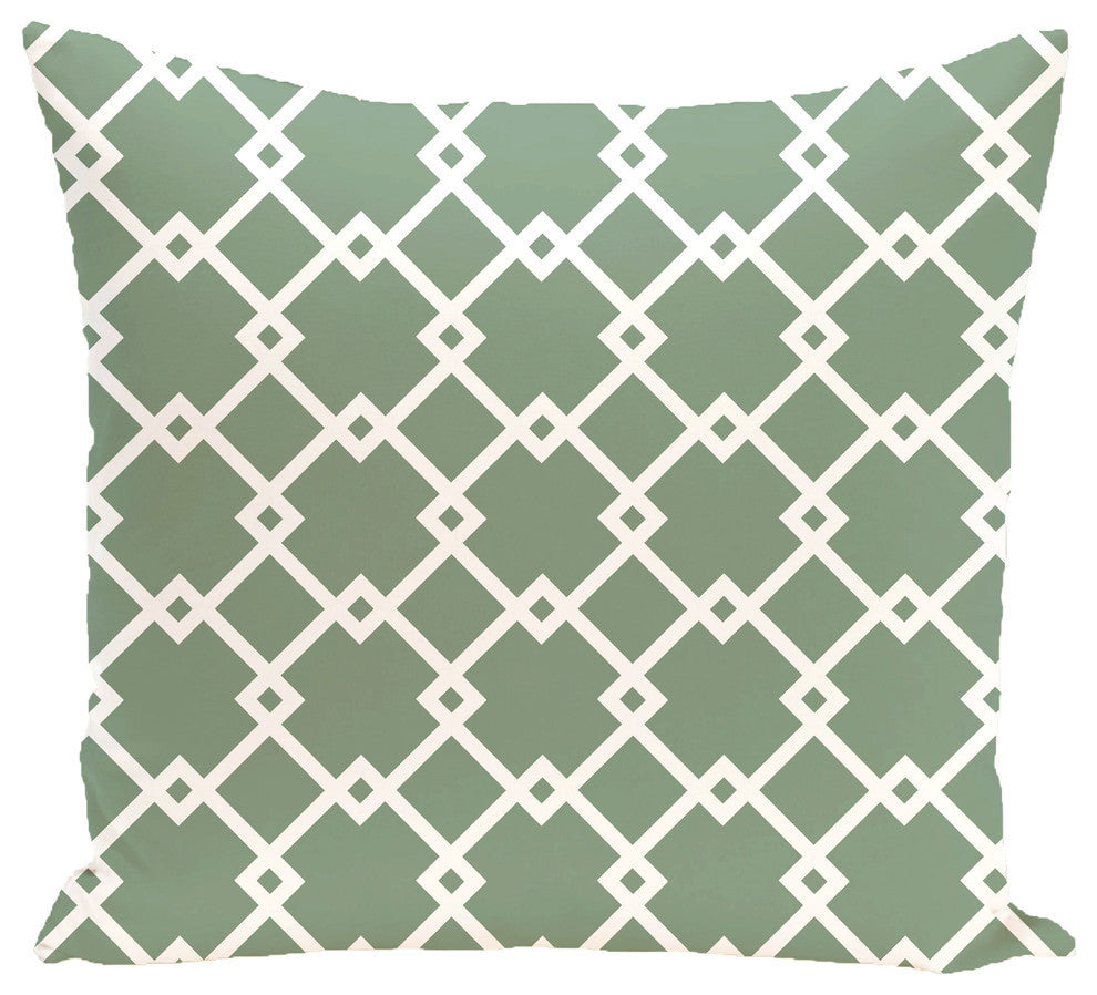 Link Lock Geometric Print Outdoor Pillow, Wintergreen, 18"x18"
