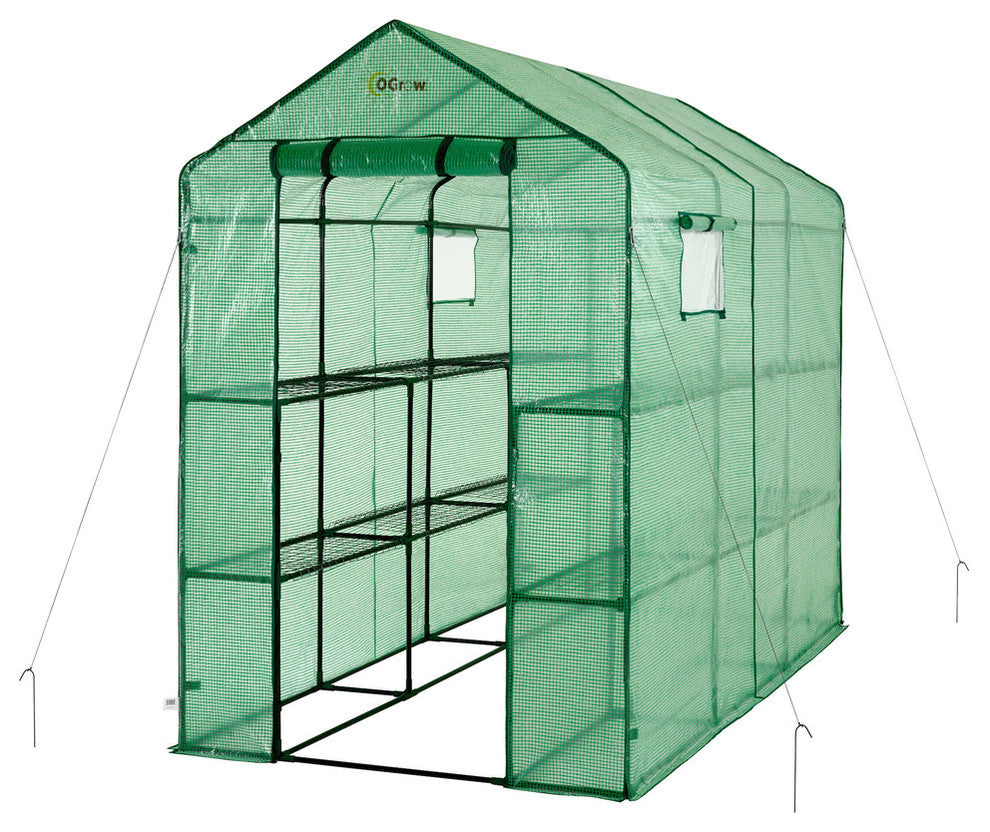 oGrow Extra Large Walk-In 2-Tier 12-Shelf Portable Garden Greenhouse