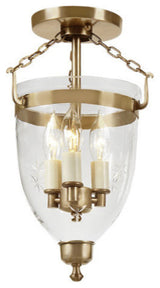 Three Light Danbury Bell Glass Lantern Star Glass, Rubbed Brass