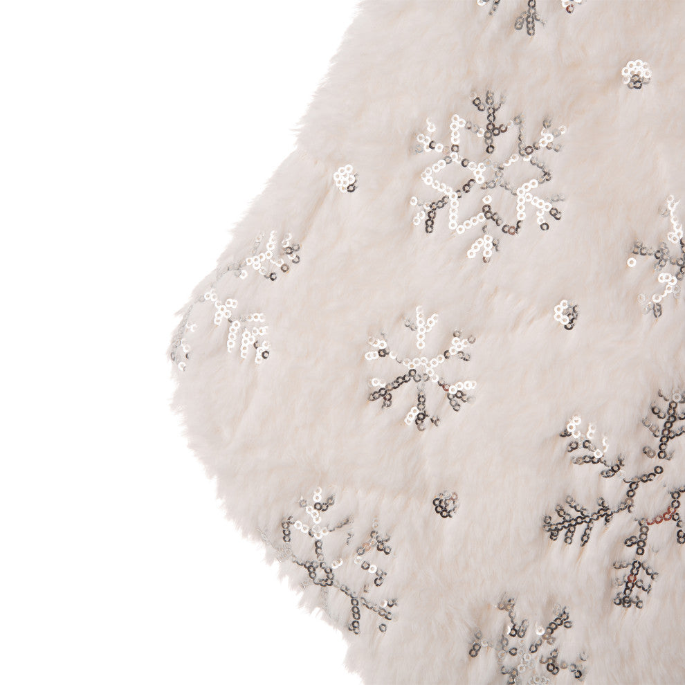 Set of 3 2 White Plush With Snowflake Christmas Stockings, A Tree Skirt