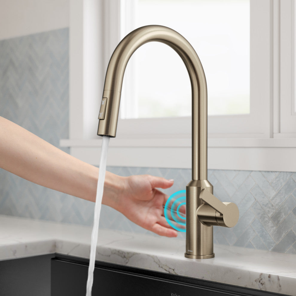 Oletto Touchless Sensor Pulldown Single Handle Kitchen Faucet, Spot Free Antique Champagne Bronze