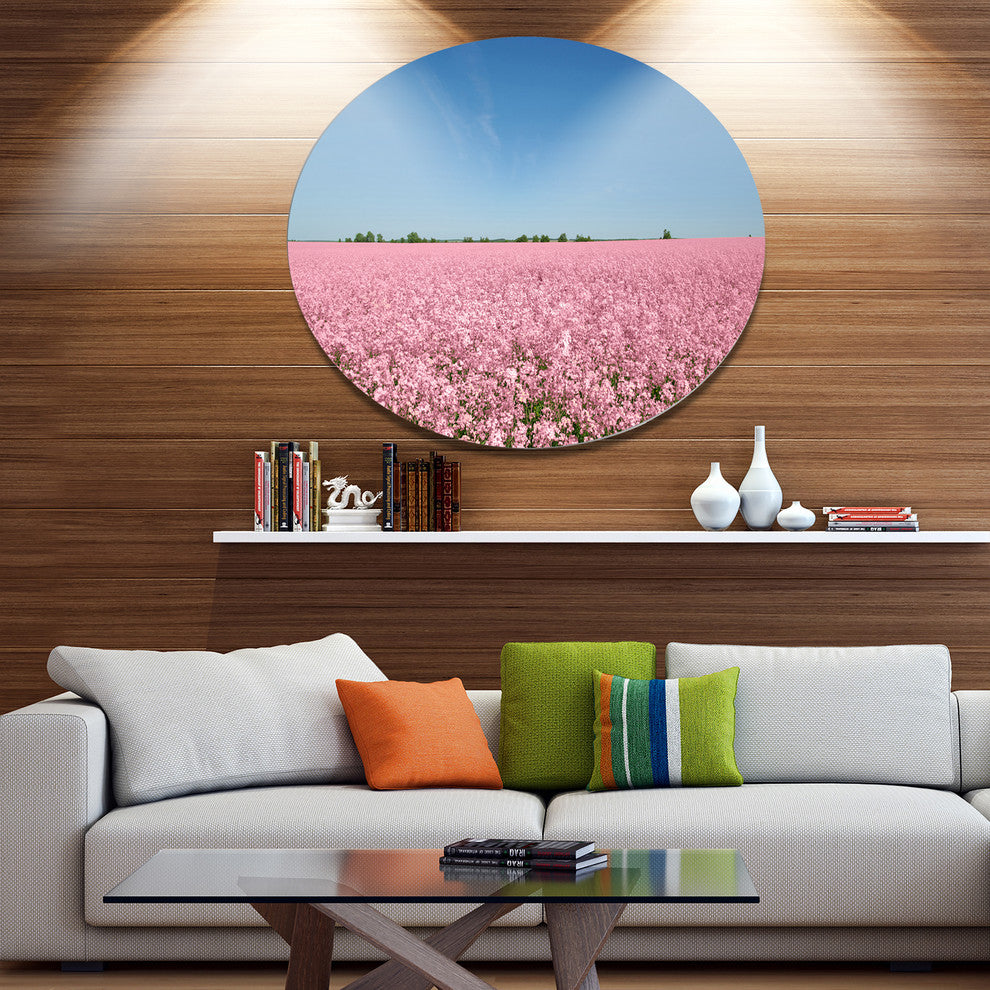 Beautiful Meadow Under Blue Sky, Modern Floral Round Wall Art, 11"