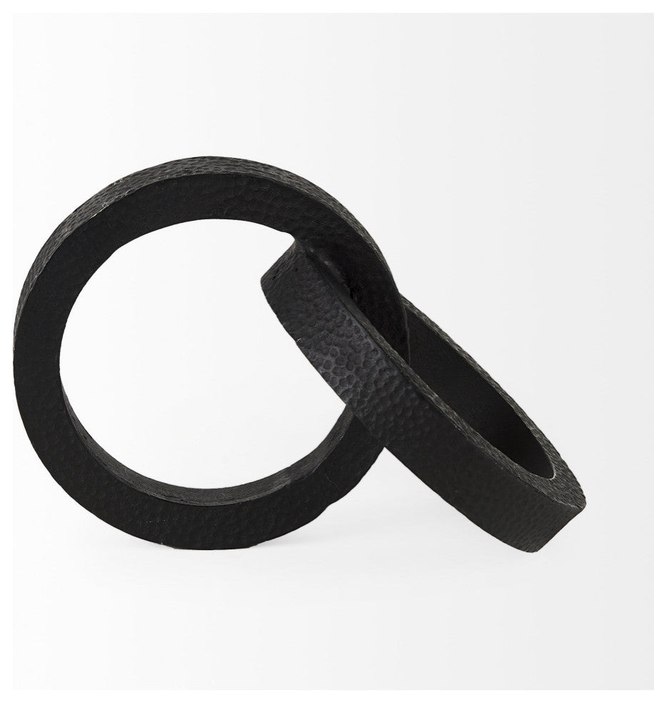 Rafiki Two Silver Blackened Hammered Finish Metal Conjoined Circles
