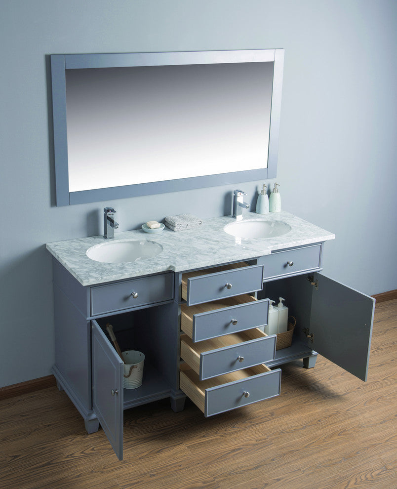 Cadence Double Sink Bathroom Vanity, Gray, 60", With Mirror