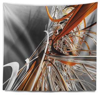 Fractal Red N White Connected Stripes Wall Tapestry, 92"x78"