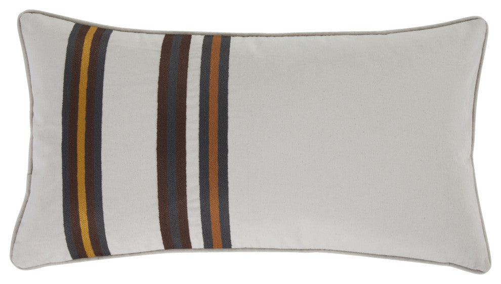 Toluca Canvas Embroidered Cotton Lumbar Pillow, 14"x26"