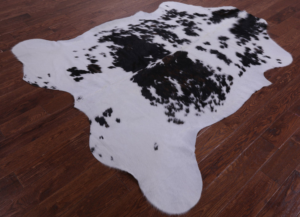6' 10" X 6' 6" Black and White Natural Cowhide Rug C2285
