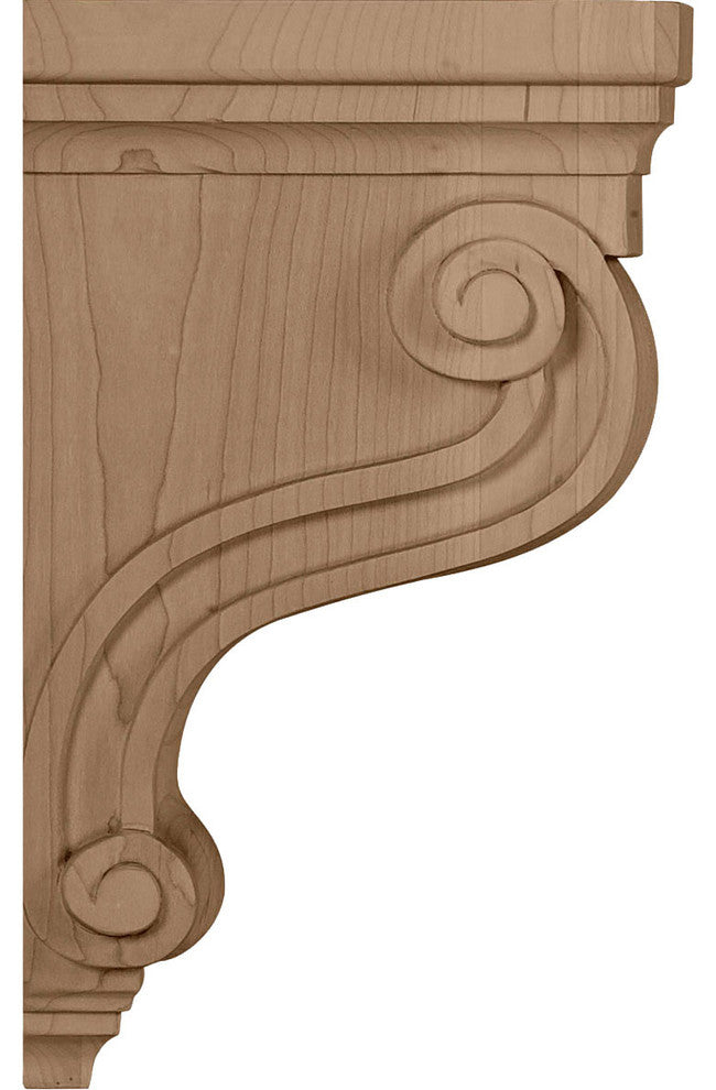 3 3/8"W x 6 1/2"D x 10 1/2"H Boston Traditional Scroll Corbel, Alder