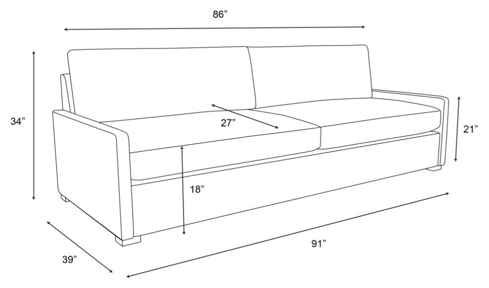 Nativa Interiors Kimpton 91" Sofa, Charcoal, Depth: Classic