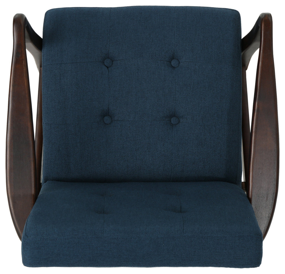 GDF Studio Gunther French-Style Fabric Club Chair, Blue/Espresso