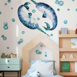 Blue & Aqua Catcoq Narwhal Giant Wall Decals