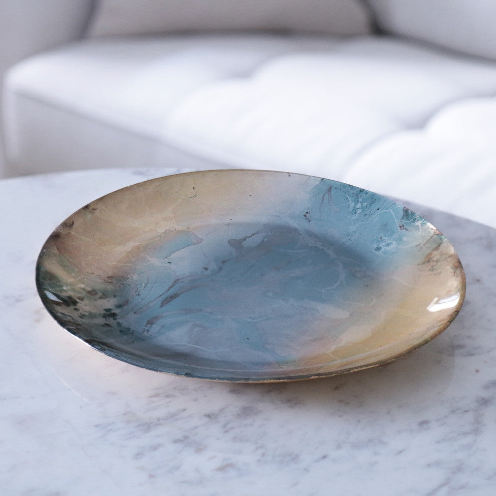 Beatriz Ball New Orleans Glass Light Teal Gold Foil Round Platter