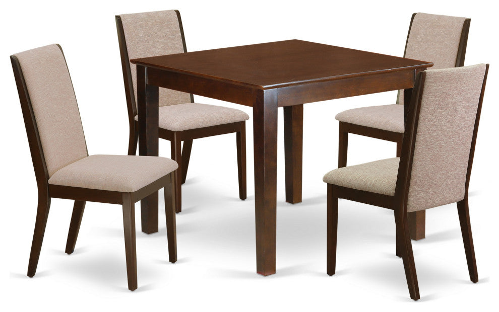 5Pc Kitchen Set 4 Upholstered Dining Chairs, Wood Table, Mahogany Finish