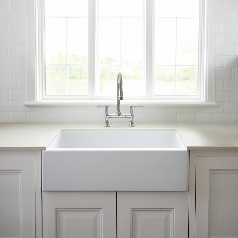 Turner White Fireclay 30" Single Bowl Farmhouse Undermount Kitchen Sink