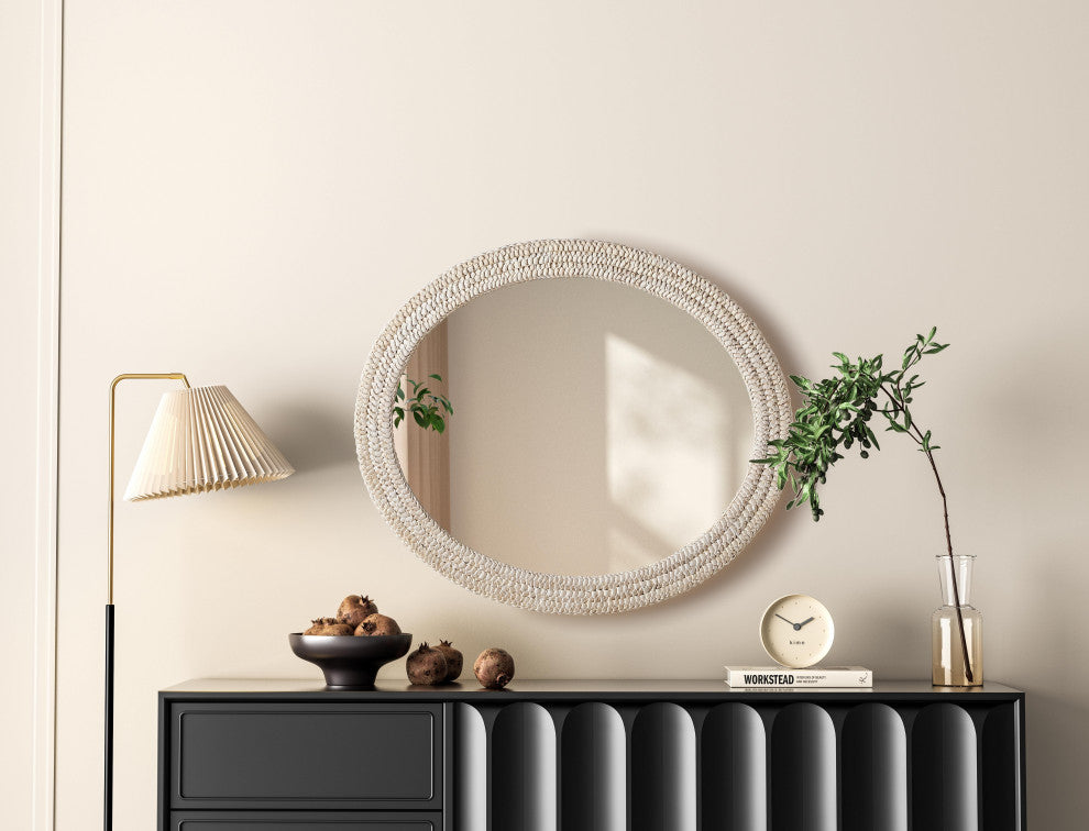 Home Living Oval Cornhusk Mirror 36x42, Linen White