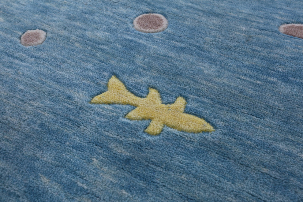 Gabbeh Fish Design Hand-Knotted Wool Rug 7' 11" X 10' 1" - Q13530