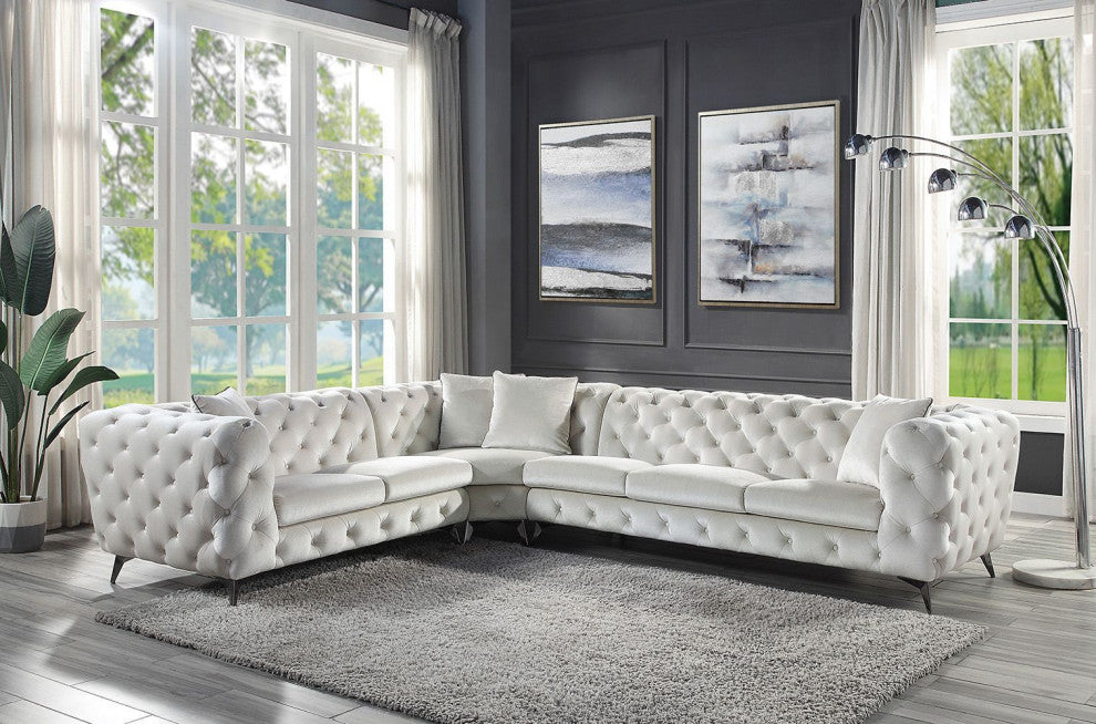 ACME Atronia Sectional Sofa With 4 Pillows, Beige Fabric