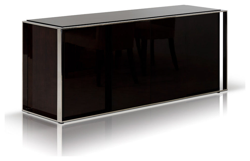 HomeRoots 31" Ebony Lacquer MDF Glass and Steel Buffet
