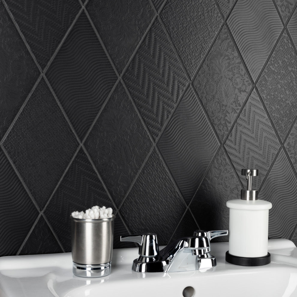 Rhombus Porcelain Tile, Black