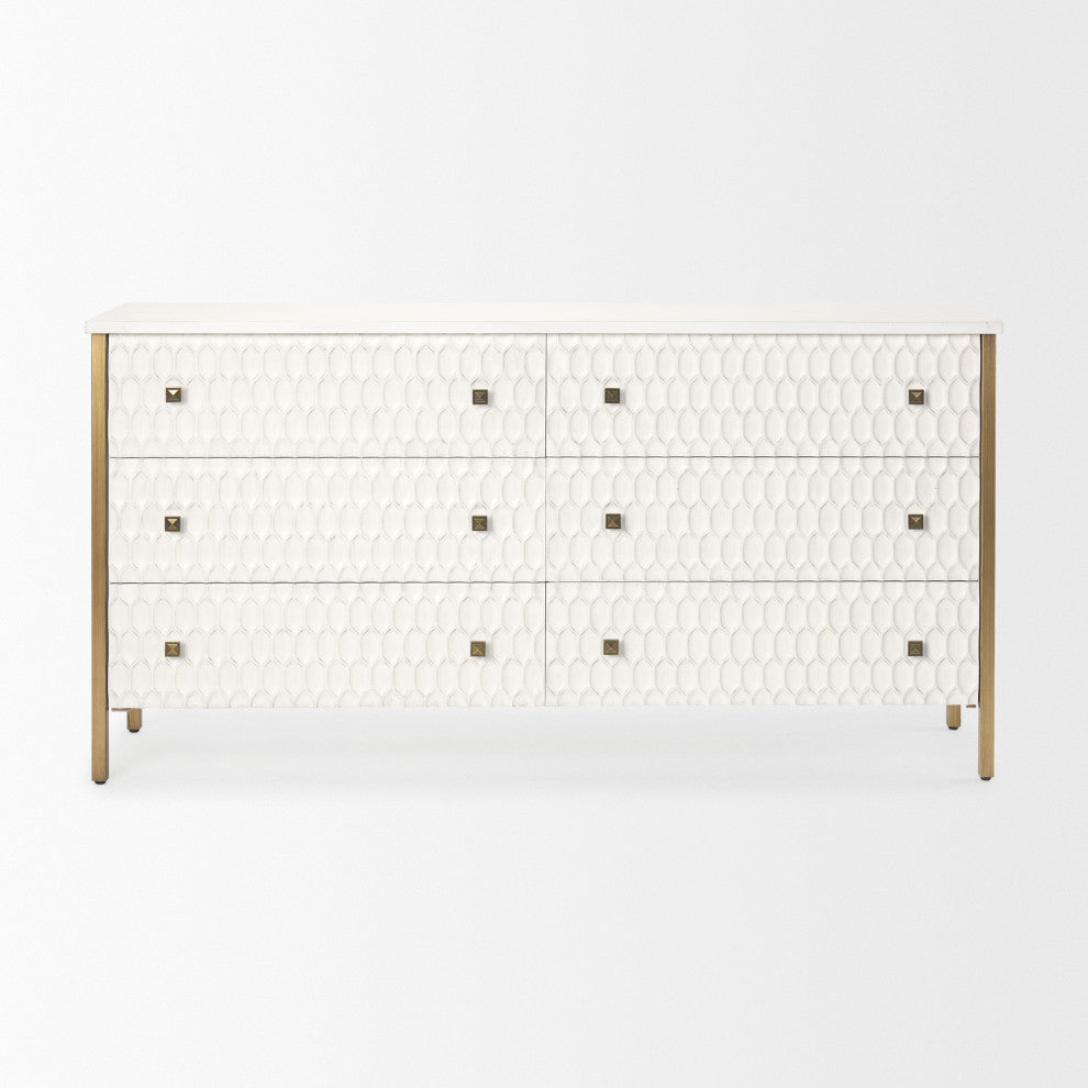Savannah White Fir Veneer With Gold Metal Accents 6-Drawer Sideboard