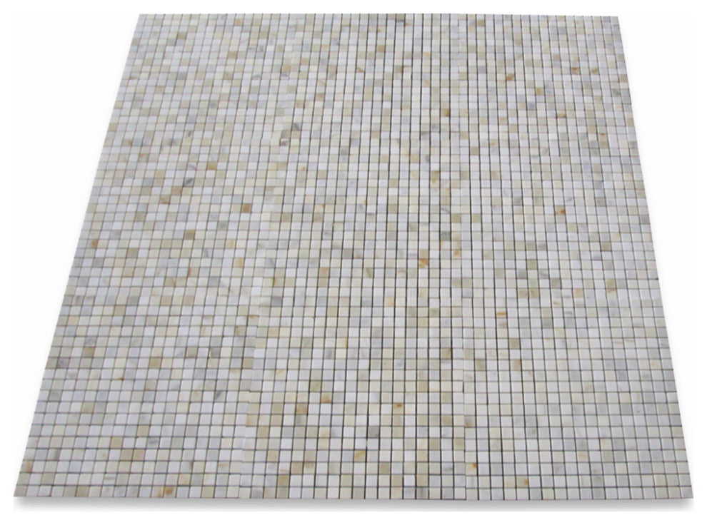 Calacatta Gold Calcutta Marble 5/8x5/8 Grid Square Mosaic Tile Honed, 1 sheet